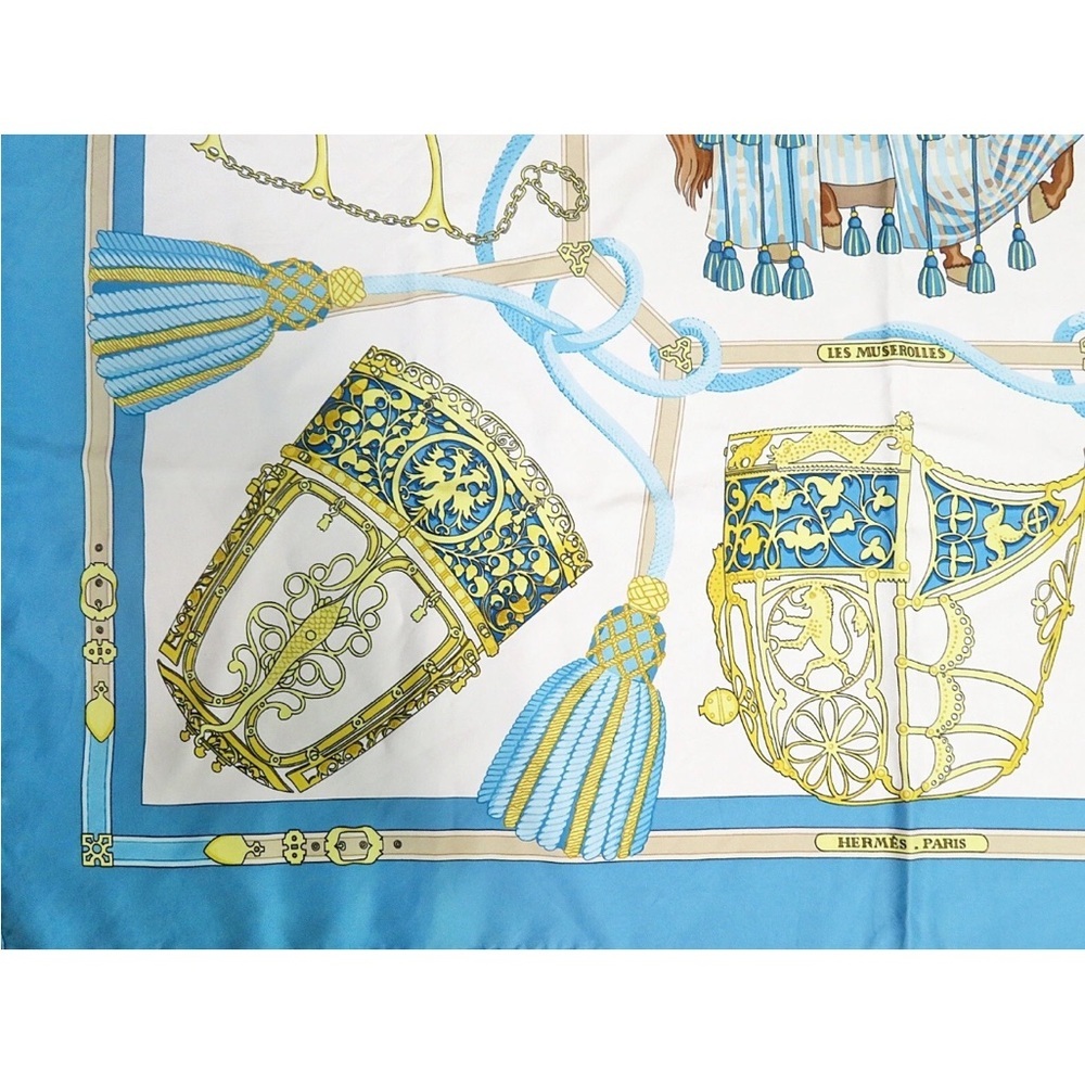 Hermes Blue and Gold Silk Scarf - Picture 4 of 11